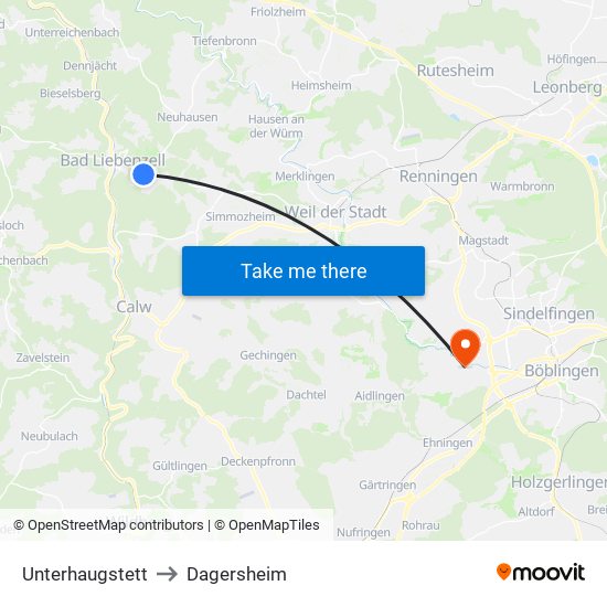 Unterhaugstett to Dagersheim map