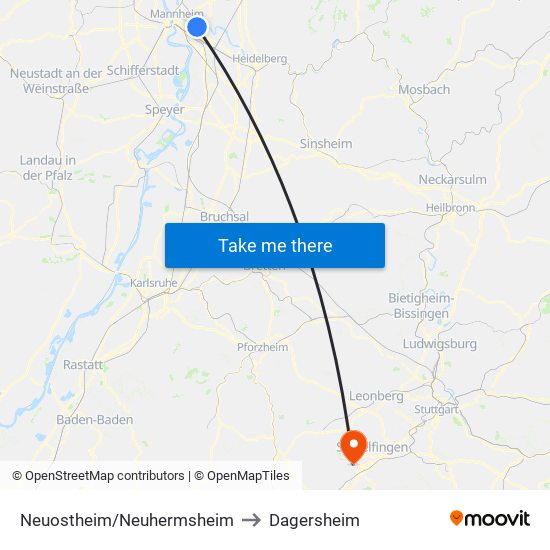 Neuostheim/Neuhermsheim to Dagersheim map