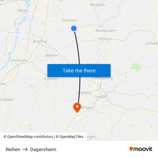 Reihen to Dagersheim map