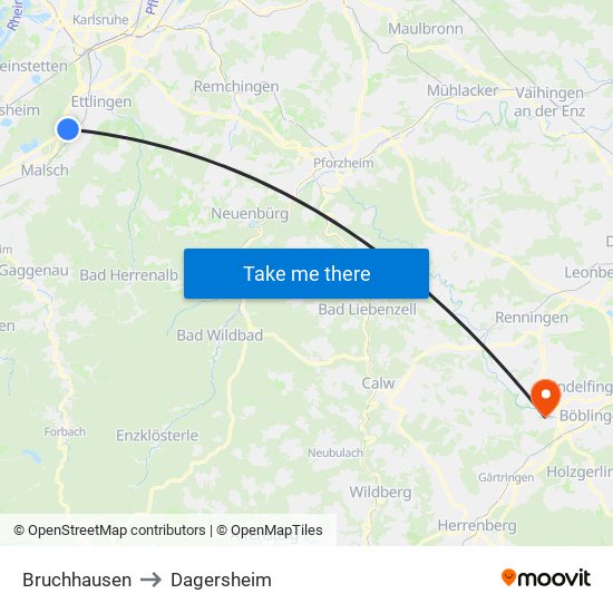 Bruchhausen to Dagersheim map
