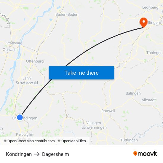 Köndringen to Dagersheim map