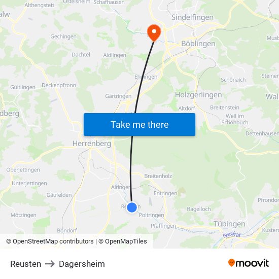 Reusten to Dagersheim map