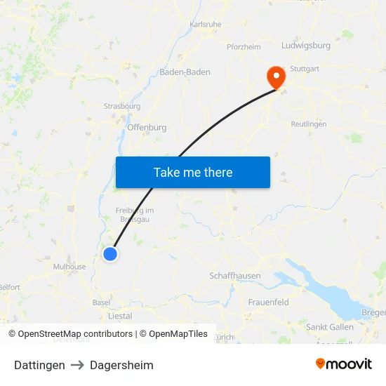 Dattingen to Dagersheim map