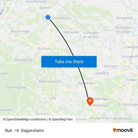 Ruit to Dagersheim map