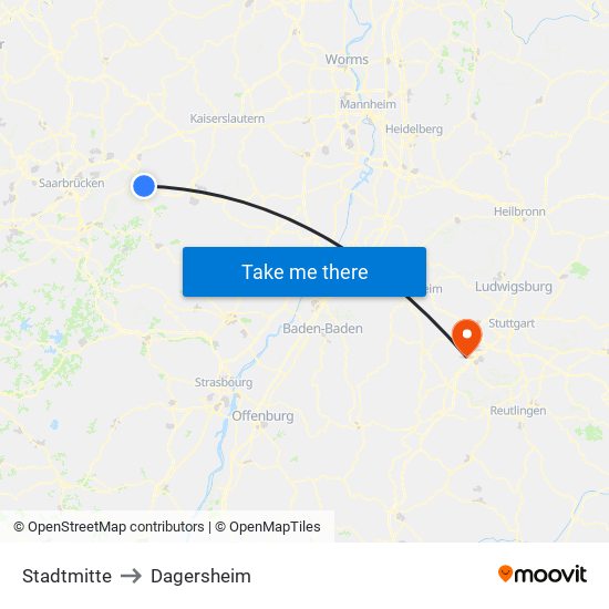Stadtmitte to Dagersheim map