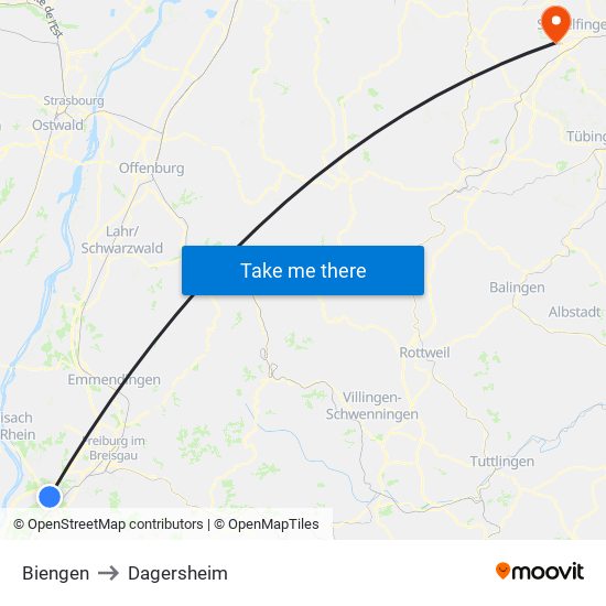 Biengen to Dagersheim map