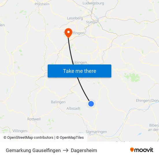 Gemarkung Gauselfingen to Dagersheim map