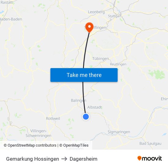 Gemarkung Hossingen to Dagersheim map