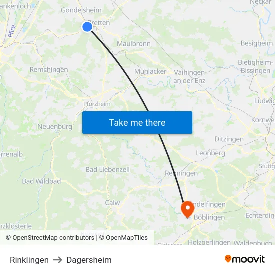 Rinklingen to Dagersheim map