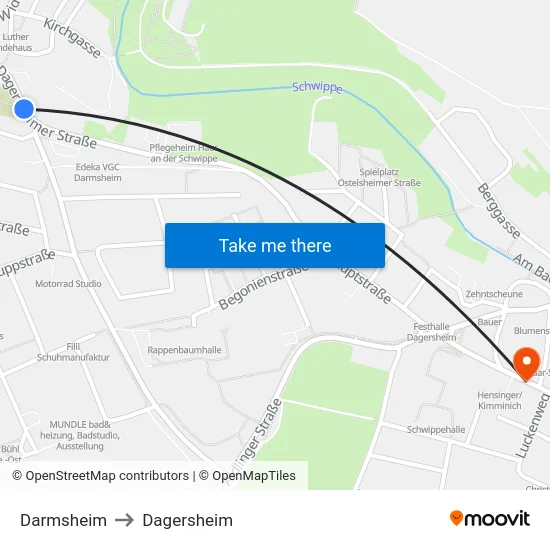Darmsheim to Dagersheim map