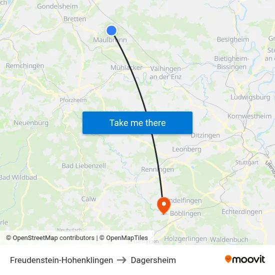 Freudenstein-Hohenklingen to Dagersheim map