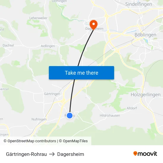 Gärtringen-Rohrau to Dagersheim map