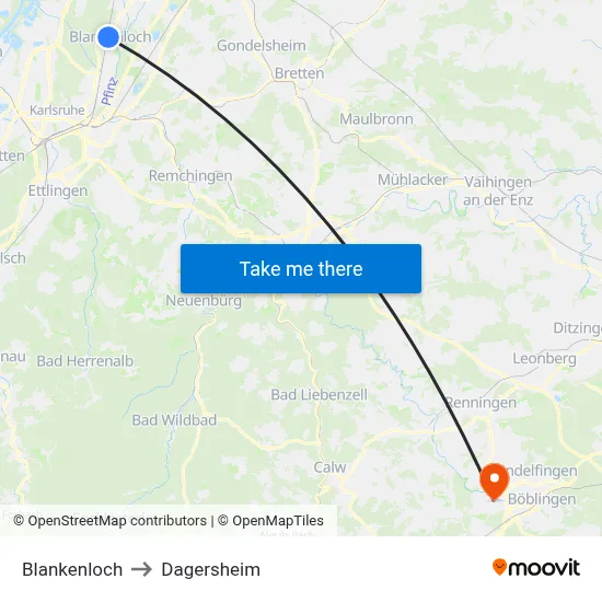Blankenloch to Dagersheim map