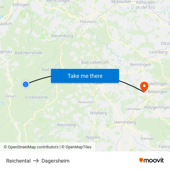 Reichental to Dagersheim map