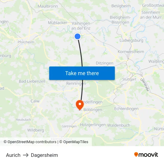 Aurich to Dagersheim map