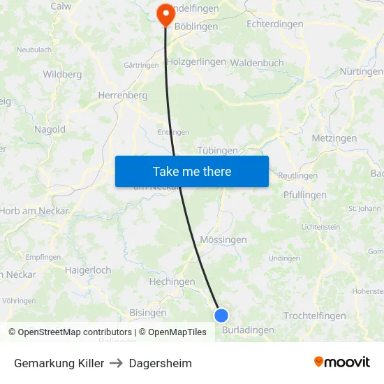 Gemarkung Killer to Dagersheim map
