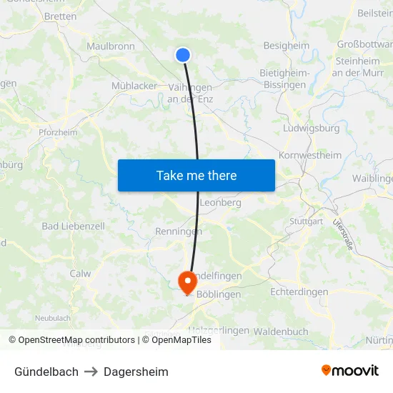 Gündelbach to Dagersheim map