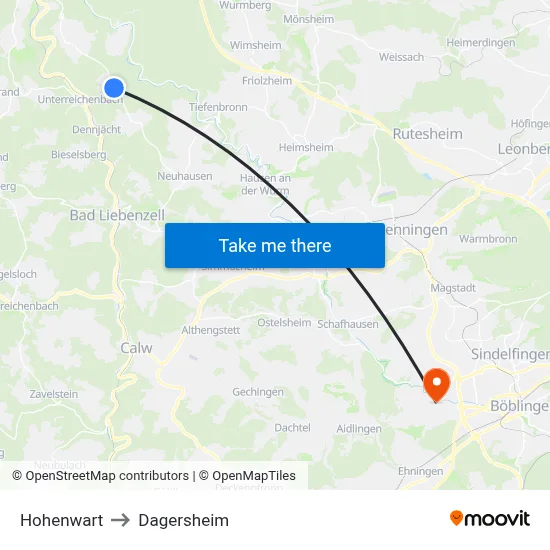 Hohenwart to Dagersheim map