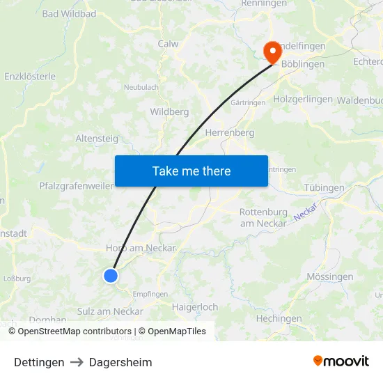 Dettingen to Dagersheim map