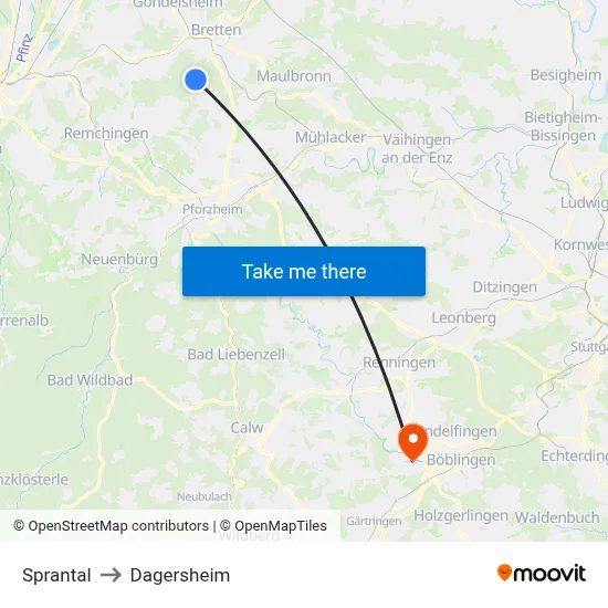 Sprantal to Dagersheim map
