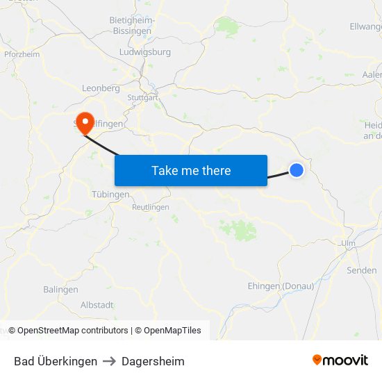 Bad Überkingen to Dagersheim map