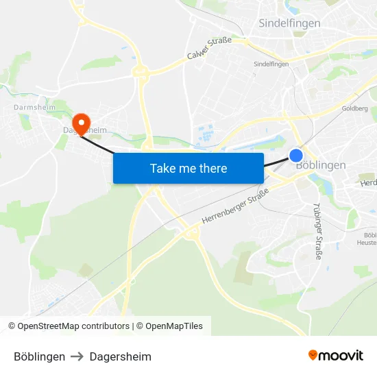 Böblingen to Dagersheim map