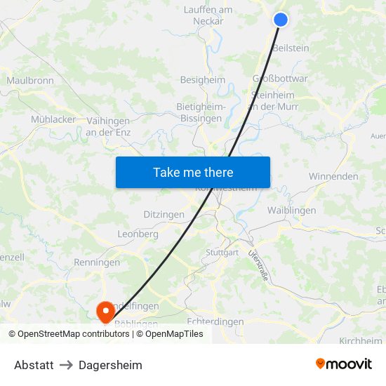 Abstatt to Dagersheim map