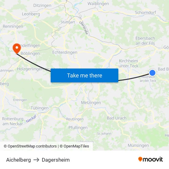 Aichelberg to Dagersheim map
