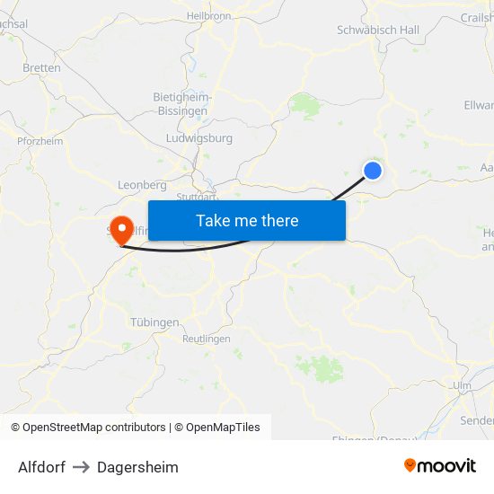 Alfdorf to Dagersheim map