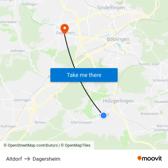 Altdorf to Dagersheim map