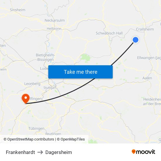 Frankenhardt to Dagersheim map