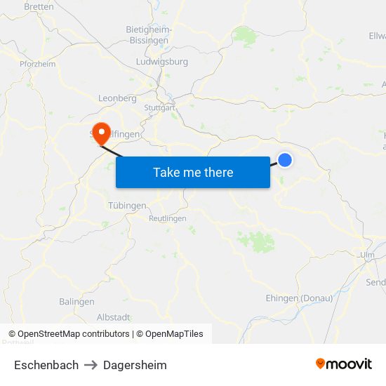 Eschenbach to Dagersheim map