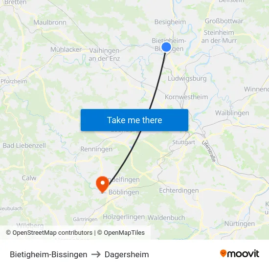 Bietigheim-Bissingen to Dagersheim map
