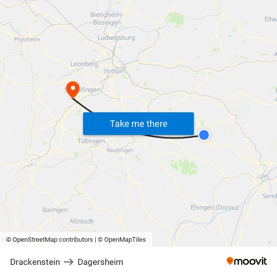 Drackenstein to Dagersheim map