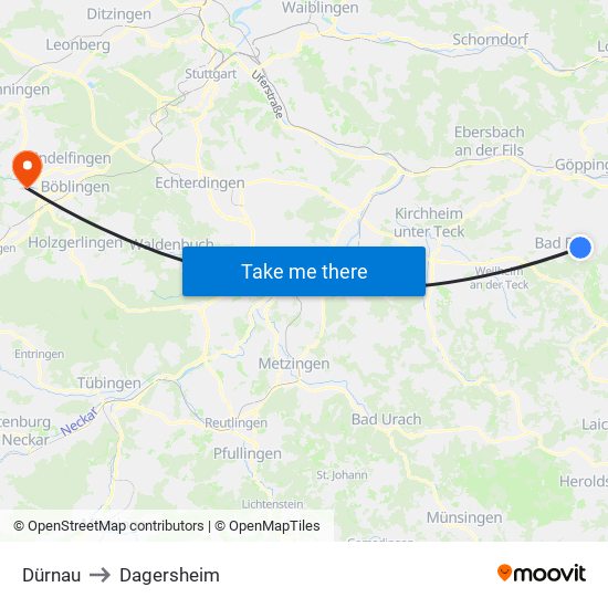 Dürnau to Dagersheim map
