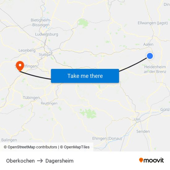 Oberkochen to Dagersheim map