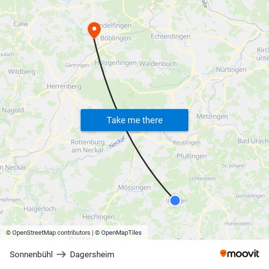 Sonnenbühl to Dagersheim map