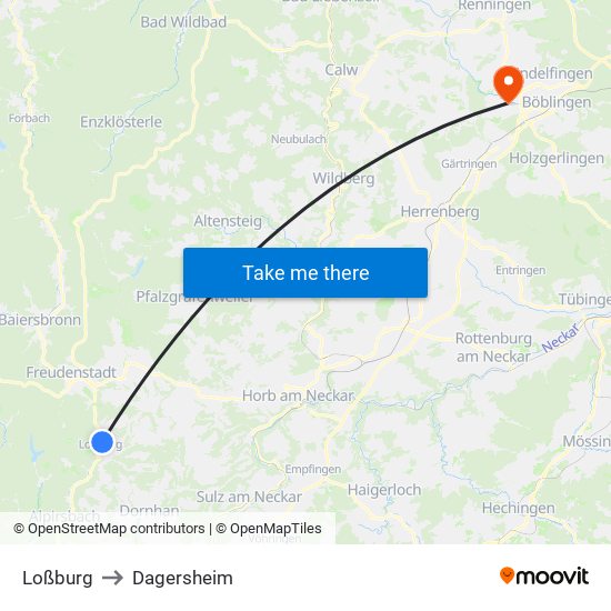 Loßburg to Dagersheim map