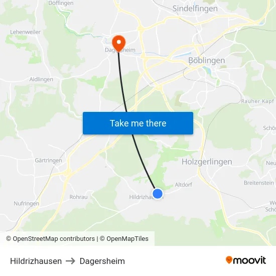 Hildrizhausen to Dagersheim map