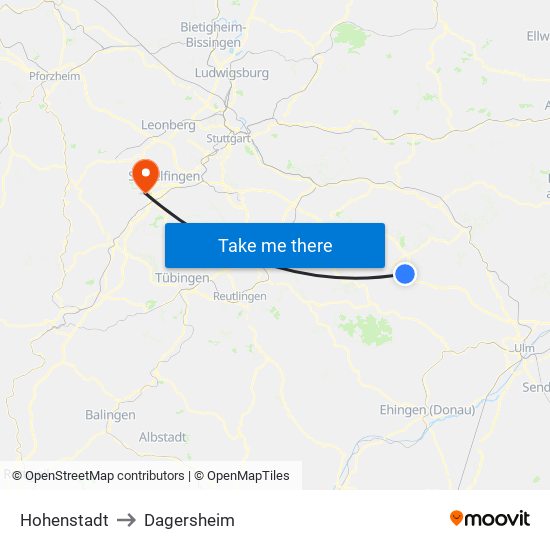 Hohenstadt to Dagersheim map