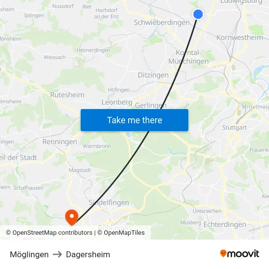 Möglingen to Dagersheim map