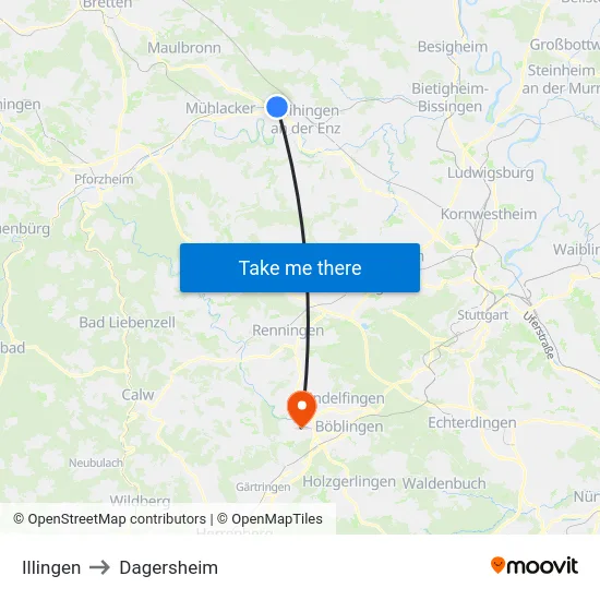Illingen to Dagersheim map