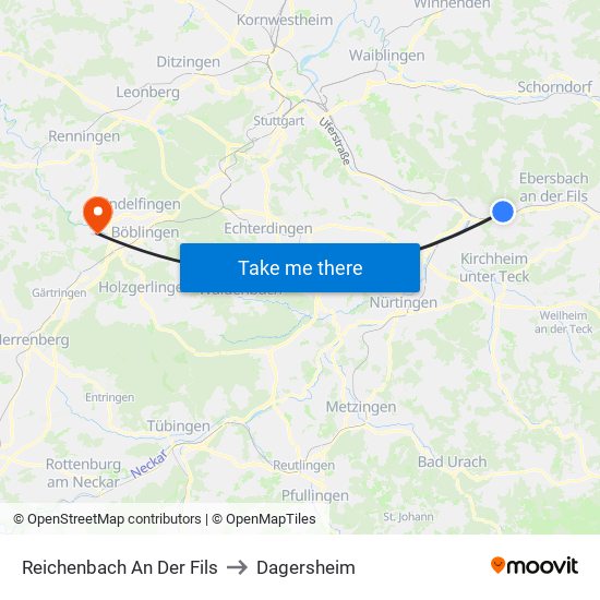 Reichenbach An Der Fils to Dagersheim map