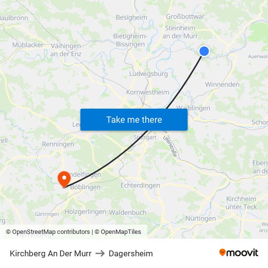 Kirchberg An Der Murr to Dagersheim map