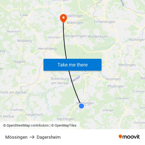 Mössingen to Dagersheim map