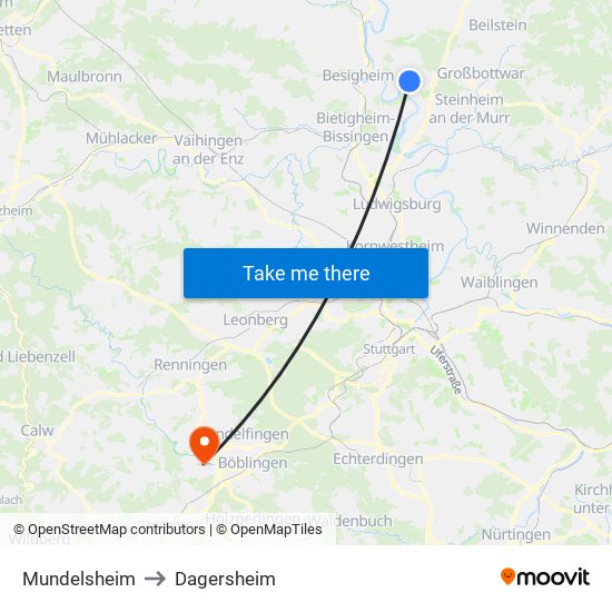 Mundelsheim to Dagersheim map
