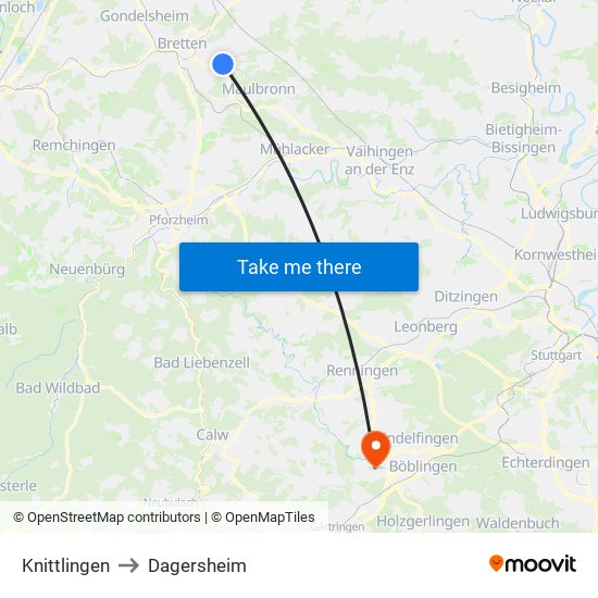 Knittlingen to Dagersheim map