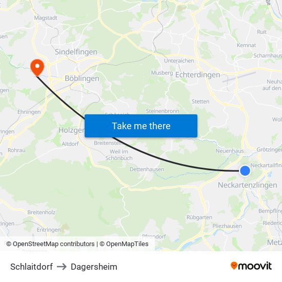 Schlaitdorf to Dagersheim map