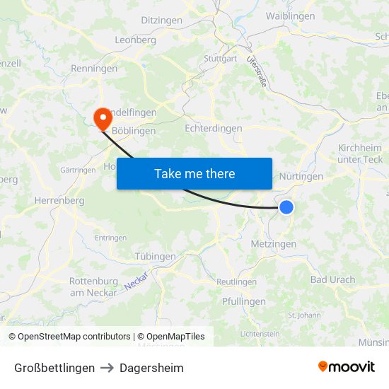 Großbettlingen to Dagersheim map