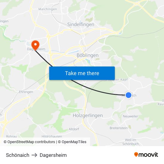 Schönaich to Dagersheim map